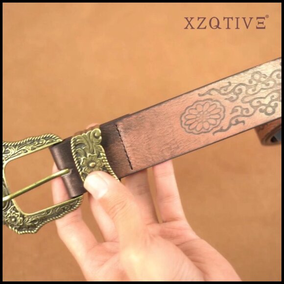 Vintage Western Leather Belt Turquoise Concho Buckle Adjustable Boho Cowgirl - Picture 6 of 6